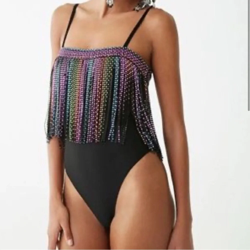 ***BRAND NEW*** Multicolor Rainbow Beaded Fringe Top - Picture 2 of 6